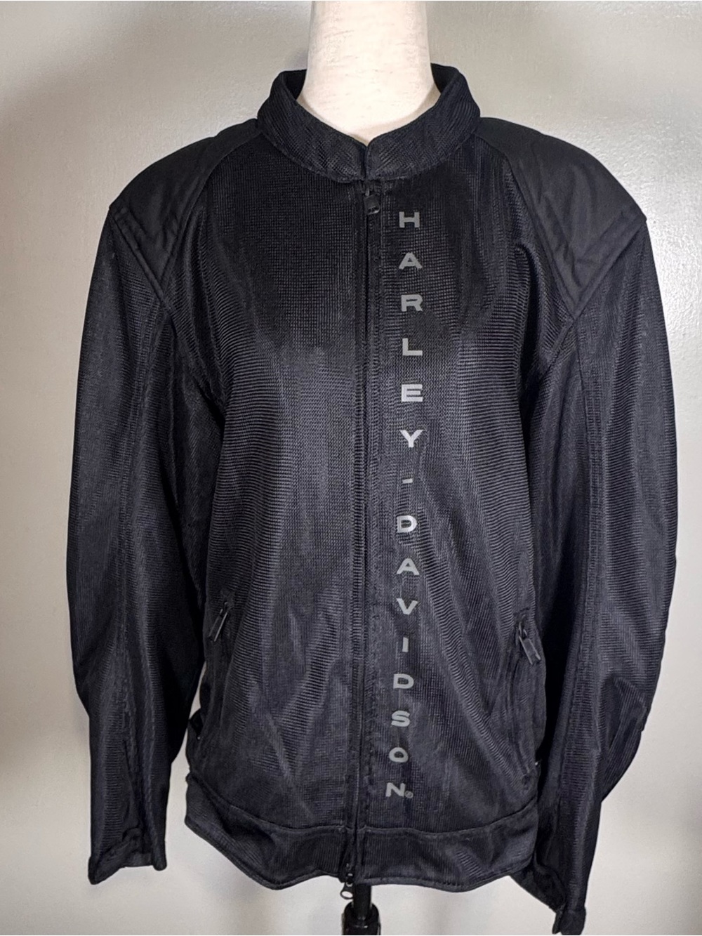 Harley Davidson Sz Medium Black Nylon Logo Motorcycle Padded Elbows Biker Jacket
